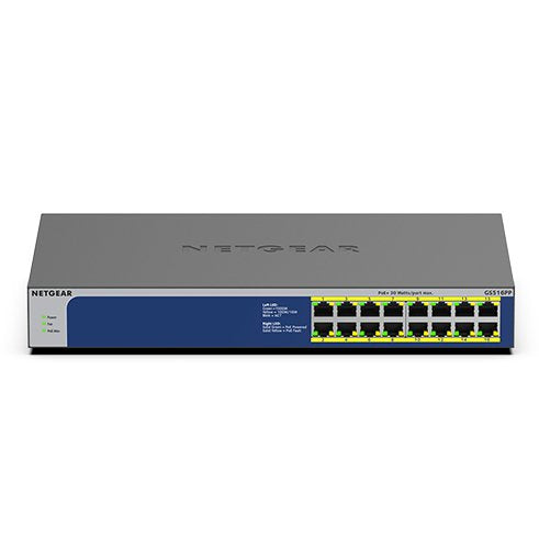 EAN 0606449149258 - NETGEAR GS516PP No administrado Gigabit Ethernet (10/100/1000) Energía sobre Ethernet (PoE) Azul, Gris imagen 1