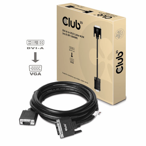 EAN 8719214471514 - CLUB3D DVI-A TO VGA CABLE M/M 3m/ 9.8ft 28 AWG DVI-D Negro imagen 2