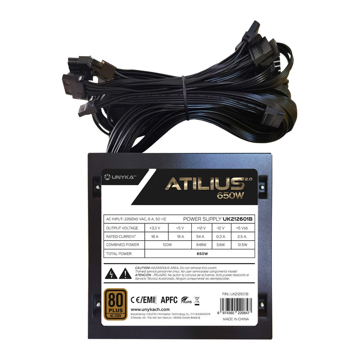 EAN 6974560220847 - UNYKAch ATX Atilius 2.0 Black 650W 80+ Bronze unidad de fuente de alimentación 20+4 pin ATX Negro imagen 3