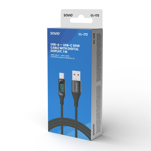 EAN 5901986047780 - Savio USB - USB-C cable with display CL-172 1 m black cable USB USB 3.2 Gen 1 (3.1 Gen 1) USB C Negro imagen 3