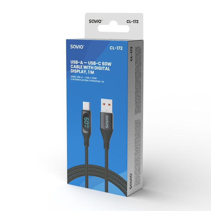 EAN 5901986047780 - Savio USB - USB-C cable with display CL-172 1 m black cable USB USB 3.2 Gen 1 (3.1 Gen 1) USB C Negro imagen 3
