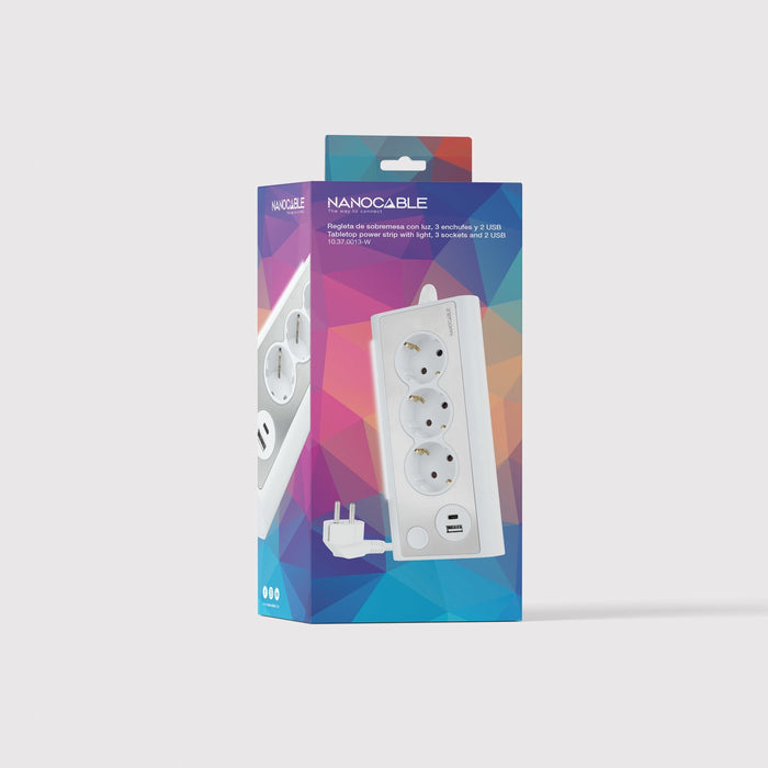 EAN 8433281011359 - Nanocable 10.37.0013-W base múltiple 1,5 m 3 salidas AC Interior Aluminio, Blanco imagen 4