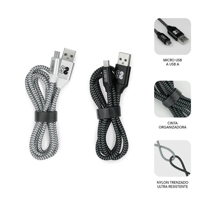 EAN 8436586740627 - SUBBLIM PACK 2 CABLES USB A MICRO USB (2.4A) 1M BLACK/SILVER cable USB Micro-USB A Aluminio, Negro, Gris, imagen 2
