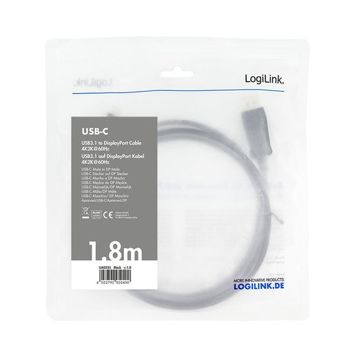 EAN 4052792050400 - LogiLink UA0335 adaptador de cable de vídeo 1,8 m USB Tipo C DisplayPort Negro imagen 2