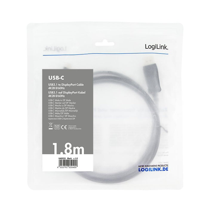 EAN 4052792050400 - LogiLink UA0335 adaptador de cable de vídeo 1,8 m USB Tipo C DisplayPort Negro imagen 2