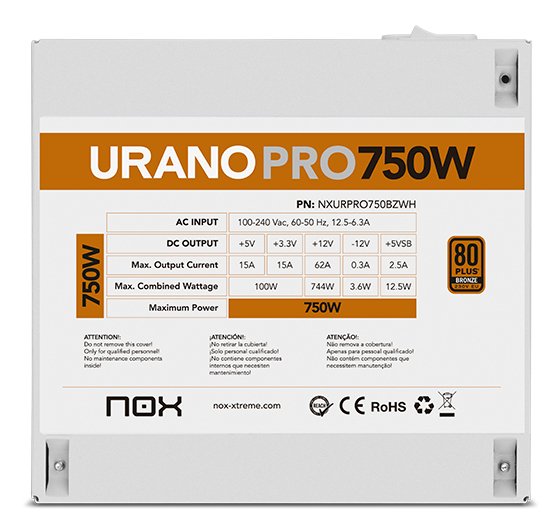 EAN 8436587976032 - NOX Urano PRO White 750W Bronze unidad de fuente de alimentación ATX Blanco imagen 8