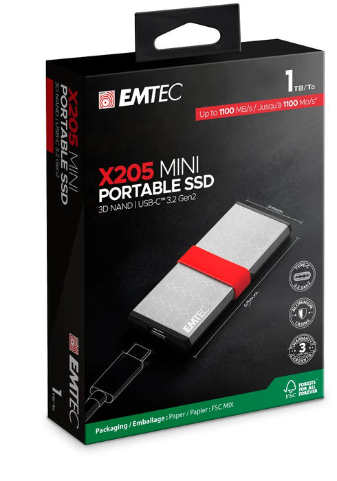 EAN 3126170183545 - Emtec X205 Mini 1 TB USB Tipo C USB 3.2 Gen 2x2 Plata imagen 3
