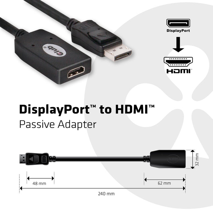 EAN 8717249408444 - CLUB3D DisplayPort to HDMI Adapter Cable 0,13 m Negro imagen 3