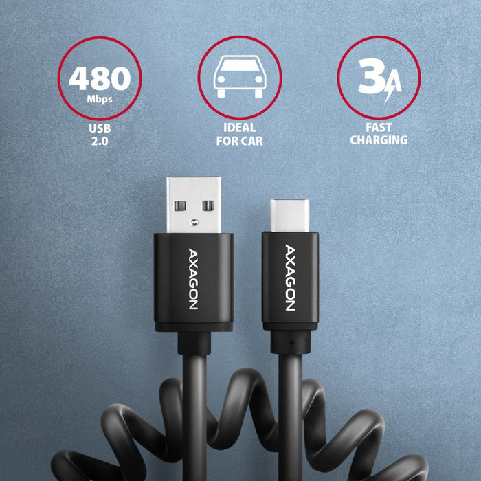 EAN 8595247906229 - Axagon Data and charging USB 2.0 cable length 1.1 m. 3A. Black twisted. cable USB 1,1 m USB A USB C Negro imagen 2