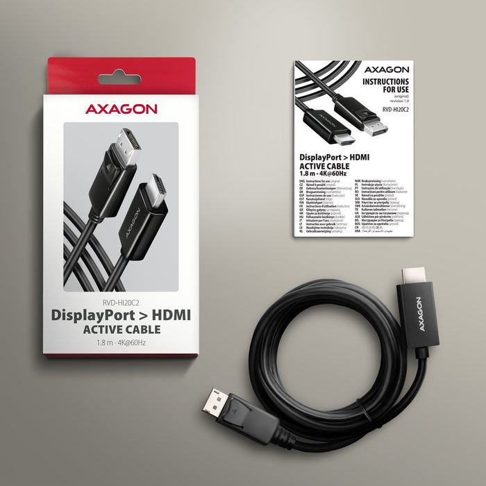 EAN 8595247908797 - Axagon RVD-HI20C2 adaptador de cable de vídeo 1,8 m DisplayPort HDMI Negro imagen 6