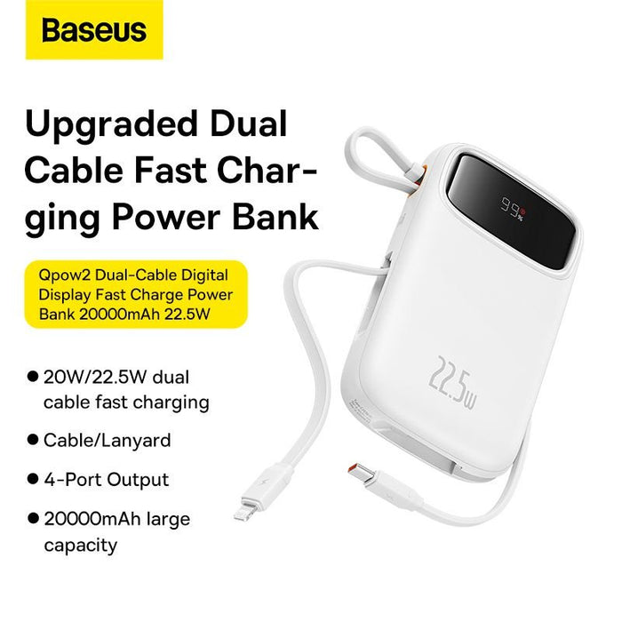 EAN 6932172636289 - Baseus Qpow2 Dual-Cable Digital Display Fast Charge Power Bank 10000mAh 22.5W Stellar White Polímero de l imagen 5