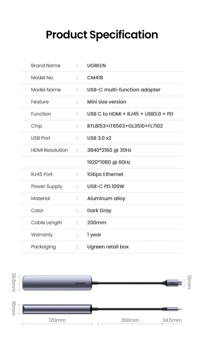 EAN 6957303819195 - Ugreen 10919 base para portátil y replicador de puertos Alámbrico USB 3.2 Gen 1 (3.1 Gen 1) Type-C Gris imagen 8