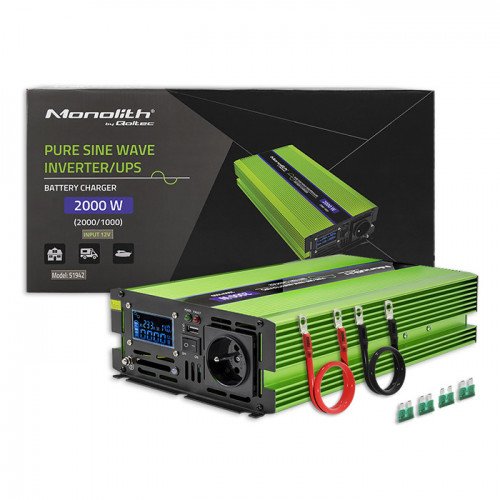 EAN 5901878519425 - Qoltec Monolith adaptador e inversor de corriente Auto 2000 W Verde imagen 2