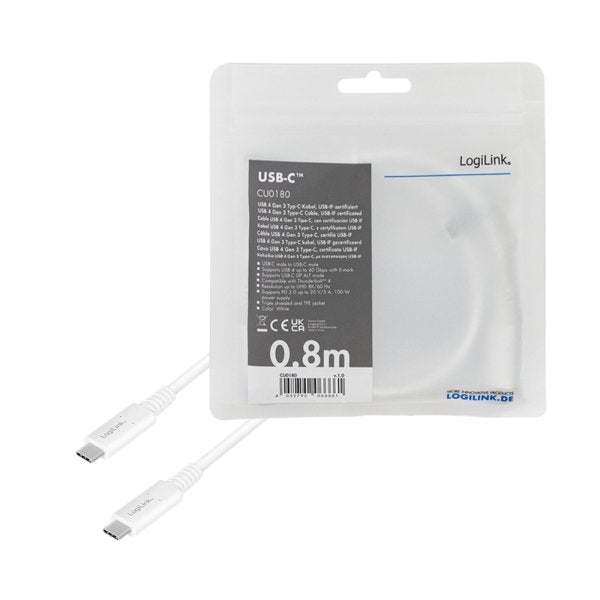 EAN 4052792066661 - LogiLink CU0180 cable USB 0,8 m USB C Blanco imagen 5
