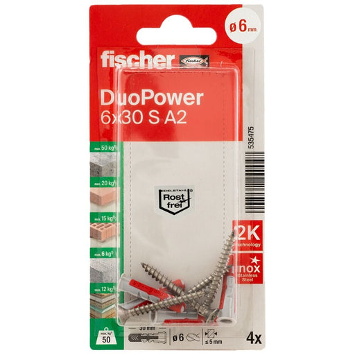 EAN 4048962240047 - Fischer DuoPower 4 pieza(s) Juego de enchufes de pared y tornillos 30 mm imagen 2