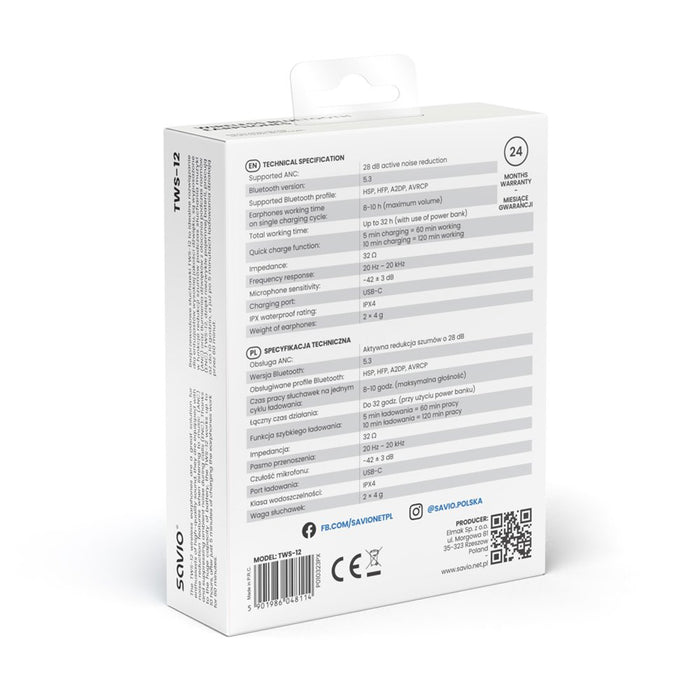 EAN 5901986048114 - Savio TWS-12 auricular y casco Auriculares True Wireless Stereo (TWS) Dentro de oído Llamadas/Música USB  imagen 13