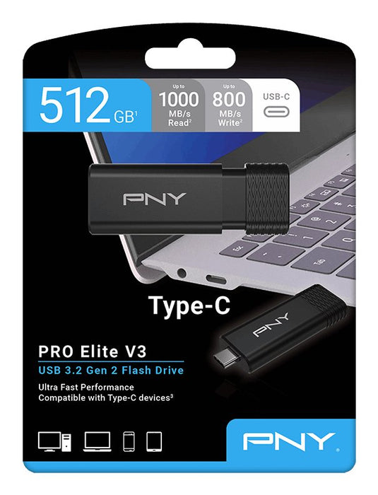 EAN 0751492792989 - PNY PRO Elite V3 unidad flash USB 512 GB USB Tipo C 3.2 Gen 1 (3.1 Gen 1) Negro imagen 12
