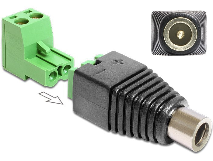 EAN 4043619654239 - DeLOCK 65423 cambiador de género para cable DC 2.1 x 5.5 mm 2p Negro, Verde imagen 1