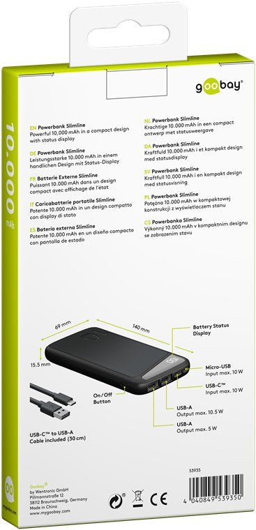 EAN 4040849539350 - Goobay 53935 batería externa Polímero de litio 10000 mAh Negro imagen 2