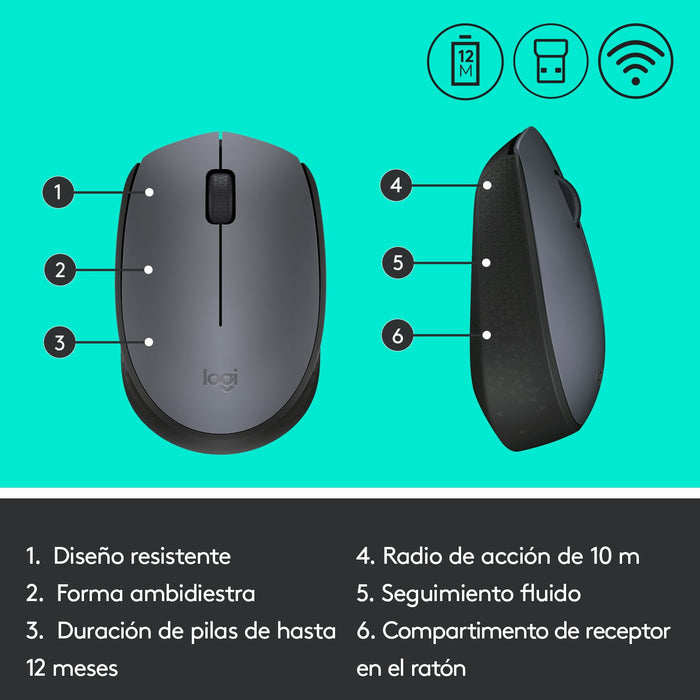 EAN 5099206062887 - Logitech M170 Grey-K ratón Oficina Ambidextro RF inalámbrico Óptico 1000 DPIimagen 12)