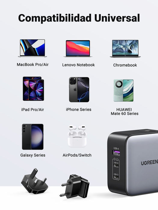 EAN 6957303894093 - Ugreen 65W Nexode GaN Auriculares, Teléfono móvil, Portátil, Reloj inteligente, Tableta Gris USB Carga rá imagen 4