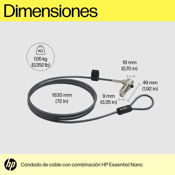 EAN 0196337975859 - HP Essential Nano Combination Cable Lock cable antirrobo Acero inoxidable 1,83 m imagen 3