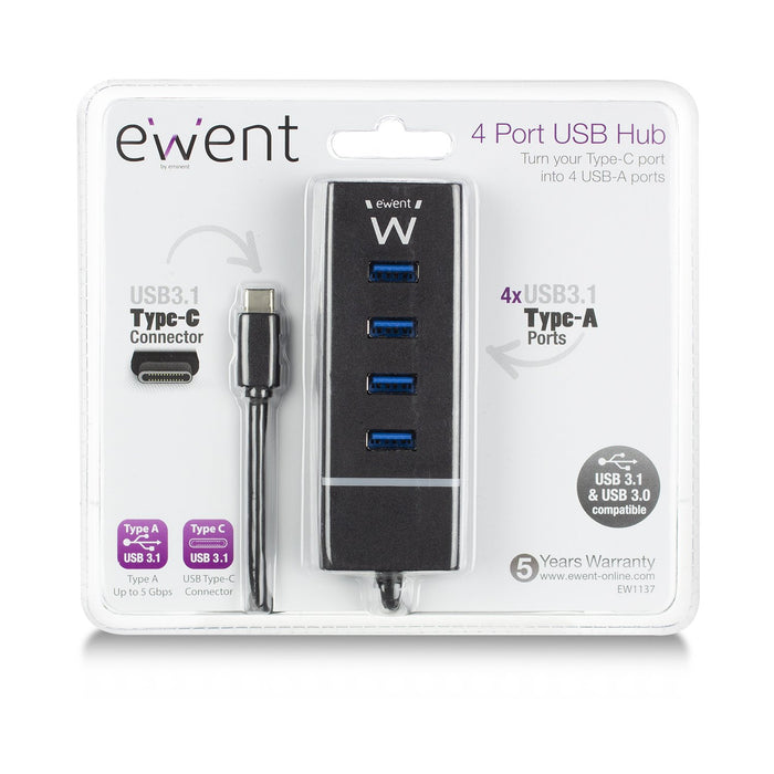 EAN 8054392614620 - Ewent EW1137 hub de interfaz USB 3.2 Gen 1 (3.1 Gen 1) Type-C 5000 Mbit/s Negro imagen 5