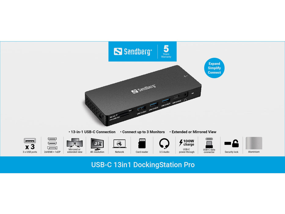 EAN 5705730136610 - Sandberg 136-61 base para portátil y replicador de puertos Alámbrico USB 3.2 Gen 1 (3.1 Gen 1) Type-C Gri imagen 6