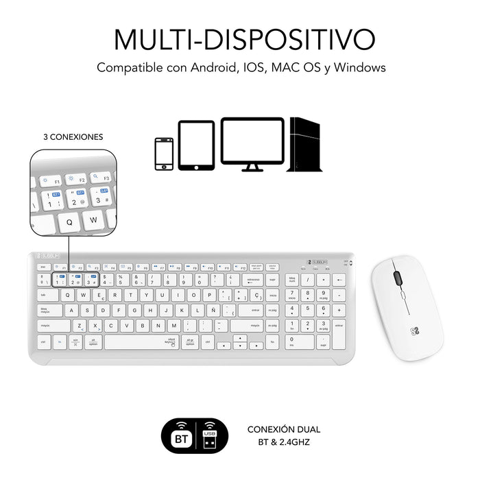 EAN 8436586742621 - SUBBLIM SUBKBC-DCEP10 teclado Ratón incluido Universal RF Wireless + Bluetooth QWERTY Español Plata, Blan imagen 4