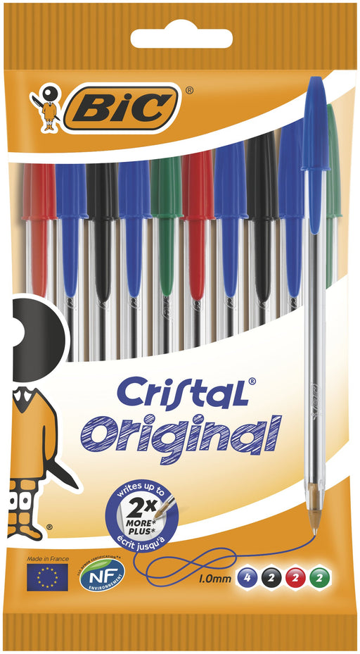 EAN 3086121601125 - BIC Cristal Original Negro, Azul, Verde, Rojo Bolígrafo de punta retráctil con pulsador Medio 10 pieza(s) imagen 1