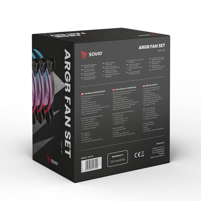 EAN 5901986047940 - Savio FAN-01 4-pack 120mm ARGB fan including controller and remote control Carcasa del ordenador Ventilad imagen 4