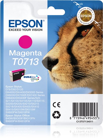 EAN 8715946329741 - Epson Cheetah DURABrite Ink Cartridge Magenta T0713 cartucho de tinta 1 pieza(s) Original imagen 1