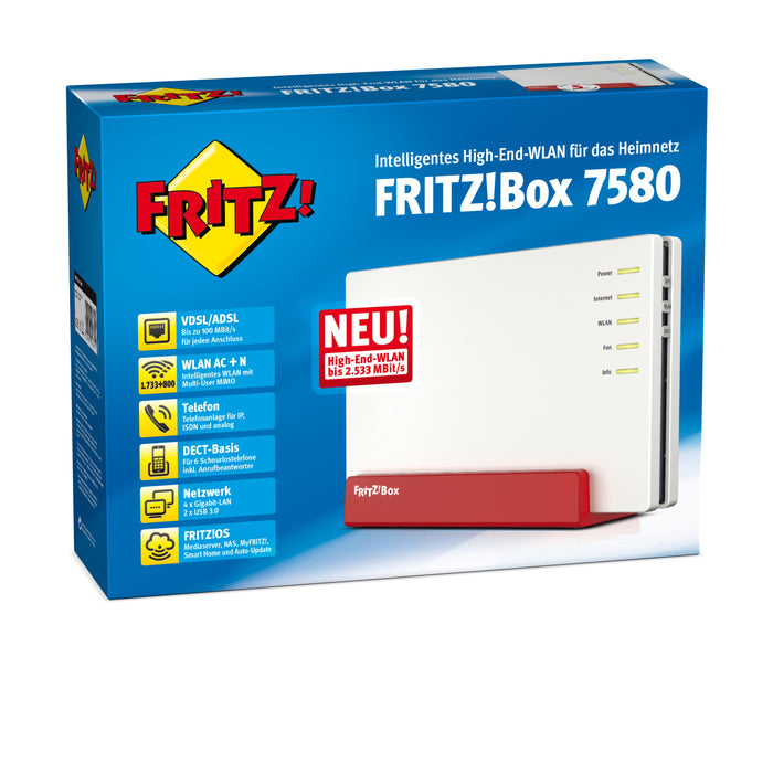 EAN 4023125027611 - FRITZ! Box 7580 router inalámbrico Gigabit Ethernet Doble banda (2,4 GHz / 5 GHz) Blanco imagen 3
