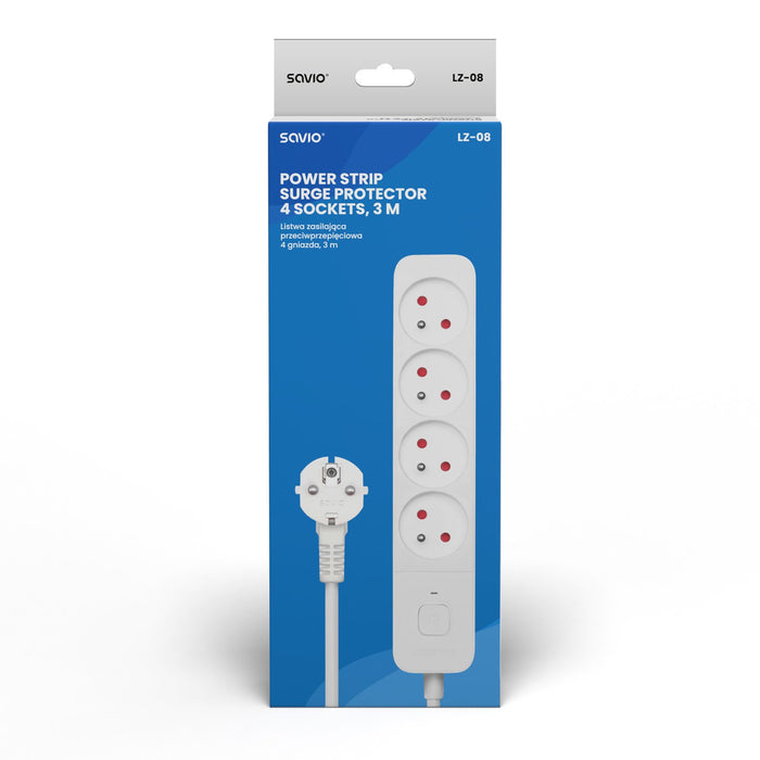 EAN 5901986047834 - Savio Power strip 4 sockets 3m white LZ-08 4 salidas AC Tipo E Blanco imagen 9