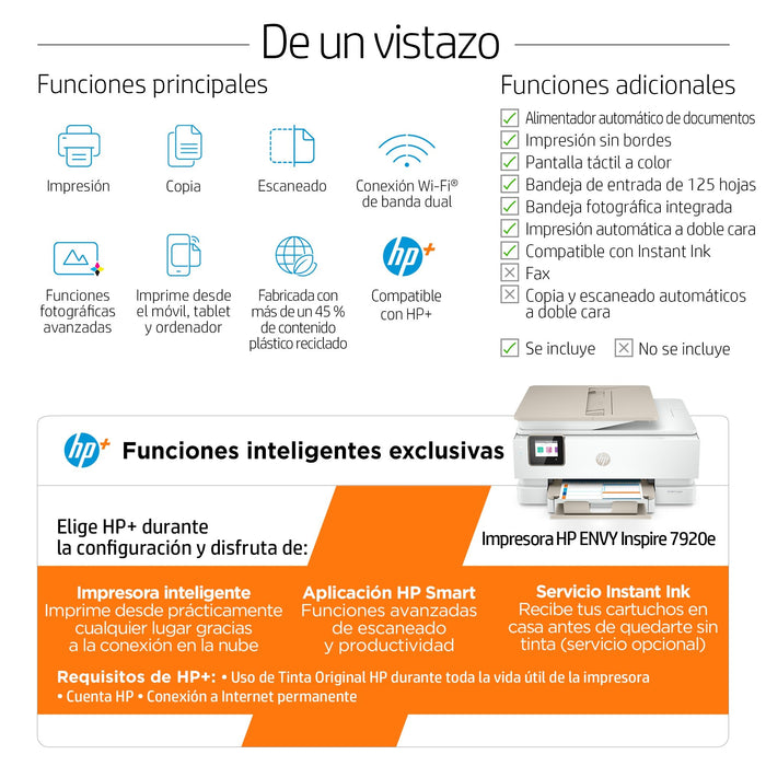 EAN 0195697743993 - HP ENVY Inspire 7920e AIO Printer Inyección de tinta térmica A4 4800 x 1200 DPI 15 ppm Wifi imagen 5