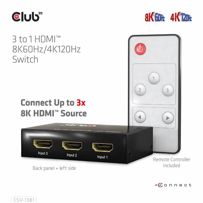 EAN 8719214472719 - CLUB3D 3 to 1 HDMI 8K60Hz Switch interruptor KVM Negro imagen 14