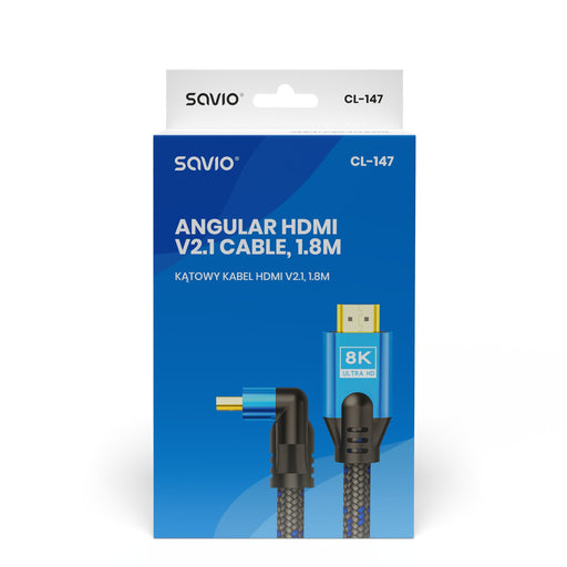 EAN 5901986046332 - Savio CL-147 Kabel HDMI v2.1, ktowy,1.8m, mied, oplot baweniany, metalowe wtyczki cable HDMI 1,8 m HDMI t imagen 2