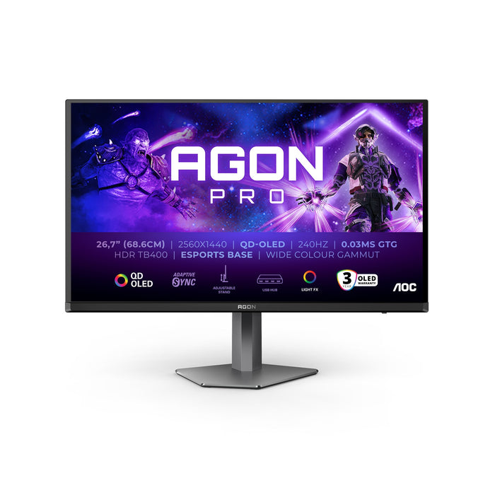 EAN 4038986182478 - AOC AGON PRO AG276QZD2 pantalla para PC 67,8 cm (26.7") 2560 x 1440 Pixeles Quad HD QD-OLED Gris imagen 2