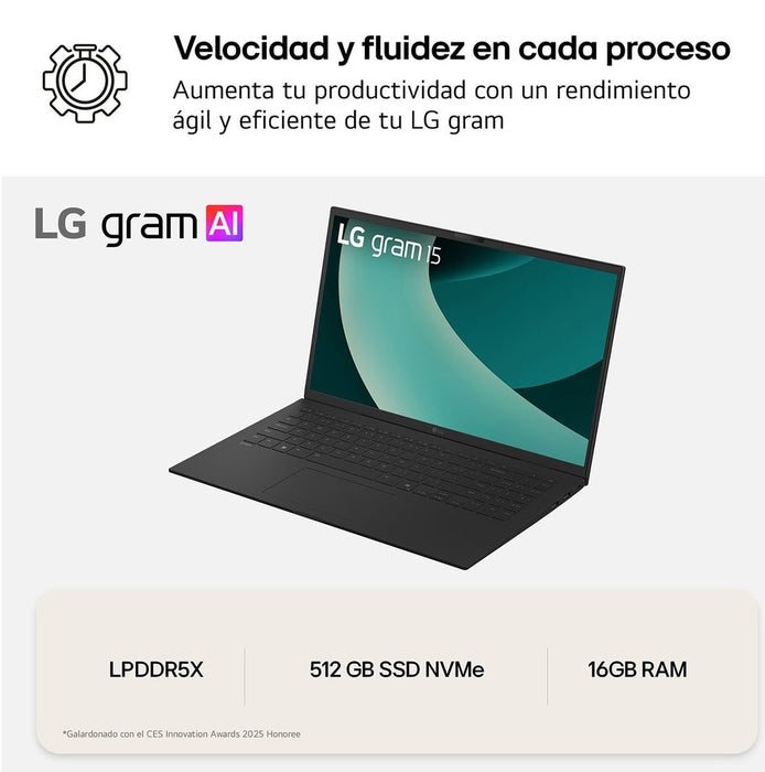 EAN 8806096467008 - LG Gram 15Z80T AMD Ryzen AI 5 340 Portátil 38,1 cm (15") Full HD 16 GB LPDDR5x-SDRAM 512 GB SSD Wi-Fi 6E  imagen 9