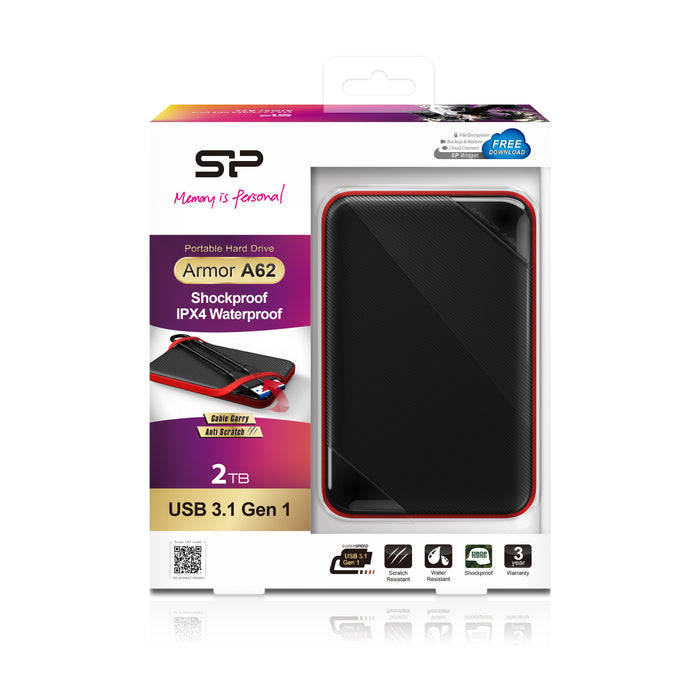 EAN 4712702658392 - Silicon Power Armor A62 disco duro externo 2 TB 2.5" USB tipo A 3.2 Gen 1 (3.1 Gen 1) Negro, Rojo imagen 6