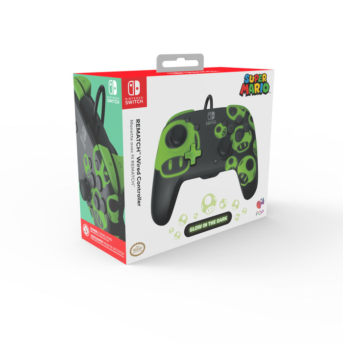 EAN 0708056070328 - PDP REMATCH: 1-Up Glow in the Dark Negro, Verde USB Gamepad Analógico/Digital Nintendo Switch, Nintendo S imagen 8