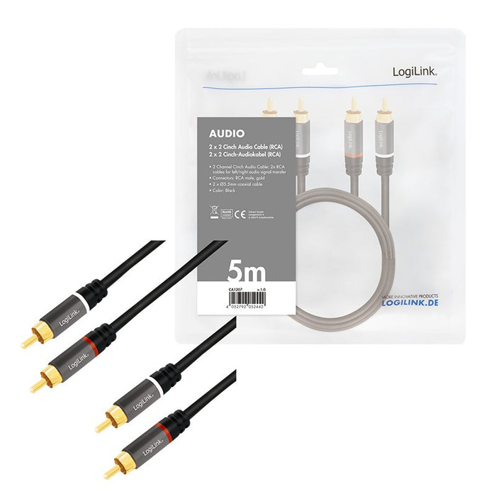 EAN 4052792052442 - LogiLink CA1207 cable de audio 5 m 2 x RCA Negro imagen 5