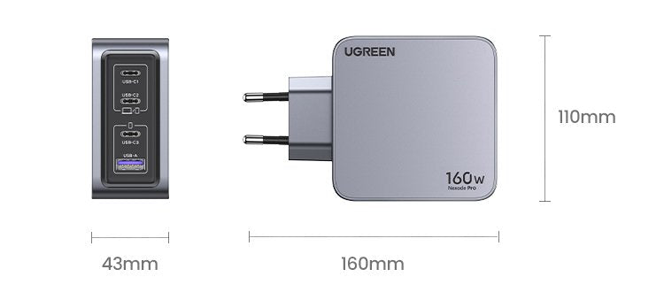 EAN 6941876228775 - Ugreen Nexode Pro 160W GaN Charger with USB-C Cable Universal Negro, Gris Corriente alterna Carga rápida  imagen 13