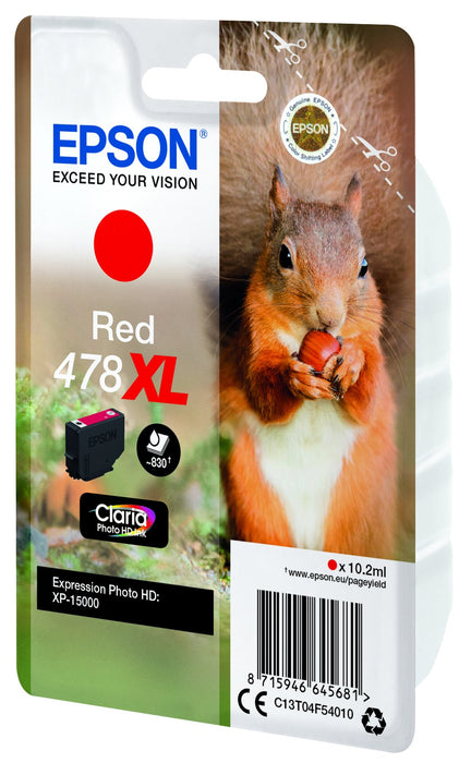 EAN 8715946645681 - Epson Squirrel Singlepack Red 478XL Claria Photo HD Ink cartucho de tinta 1 pieza(s) Original Alto rendim imagen 4