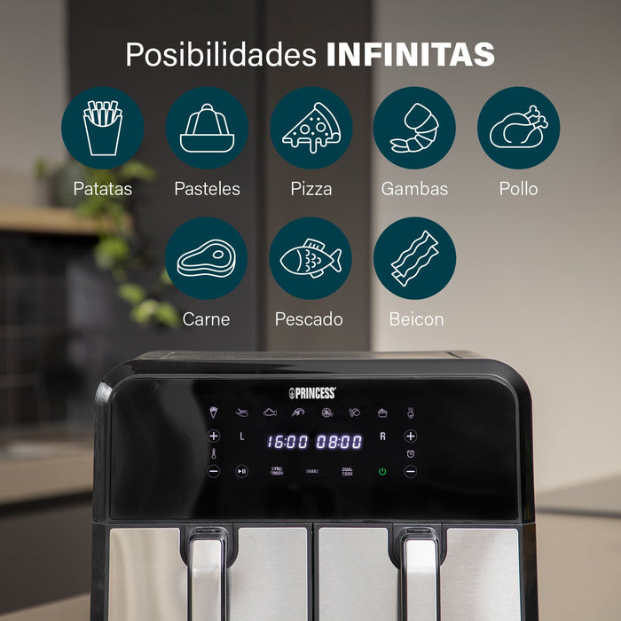 EAN 8712836969360 - Princess 182074 Doble 8 L Independiente 1700 W Freidora de aire caliente Negro, Acero inoxidable imagen 21