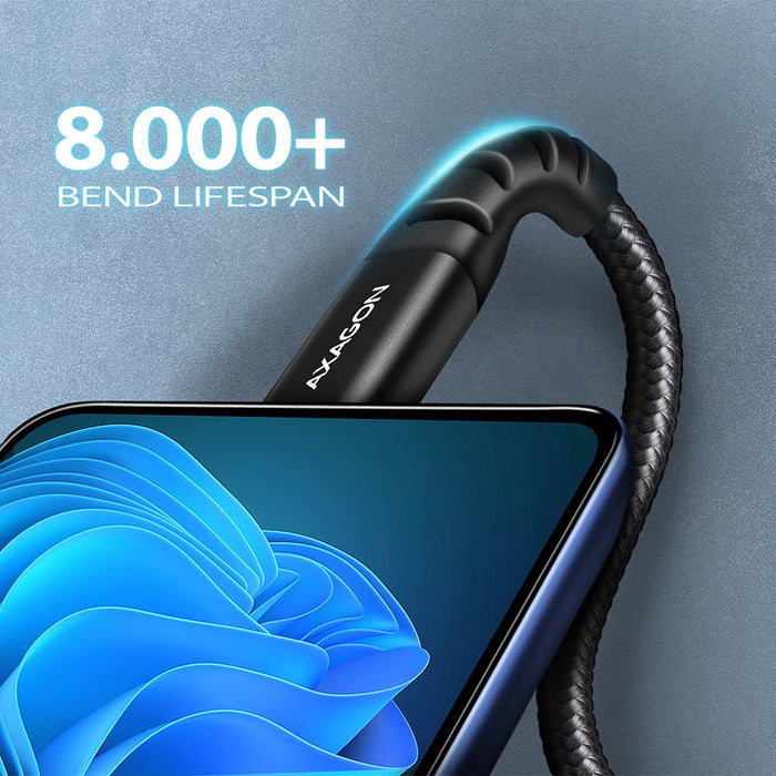 EAN 8595247907387 - Axagon Data and charging USB 2.0 cable 1.5 m long. PD 60W, 3A. Black braided. cable USB 1,5 m USB C Negro imagen 4