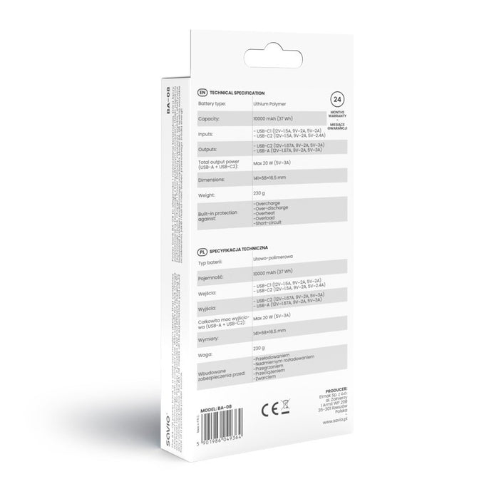 EAN 5901986049364 - Savio BA-08 batería externa Polímero de litio 1000 mAh Negro imagen 4