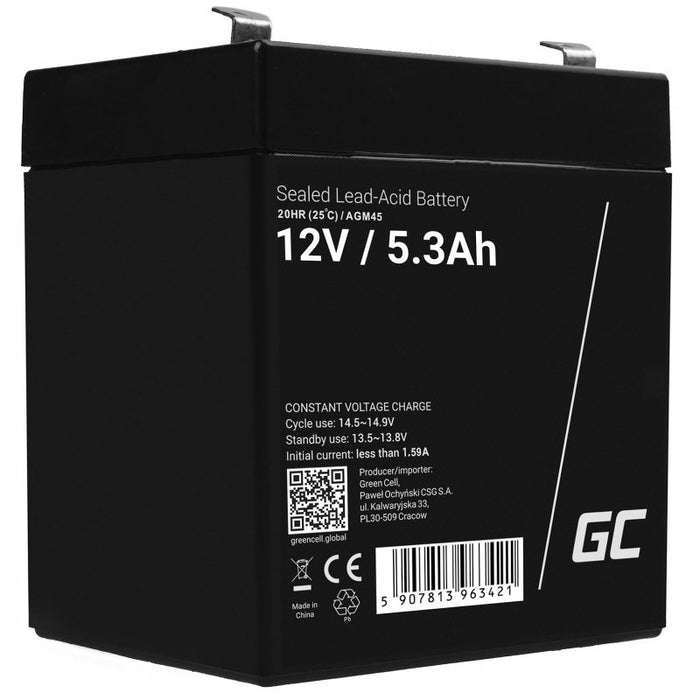 EAN 5907813963421 - Green Cell AGM45 batería para sistema ups Sealed Lead Acid (VRLA) 12 V 5,3 Ah imagen 1