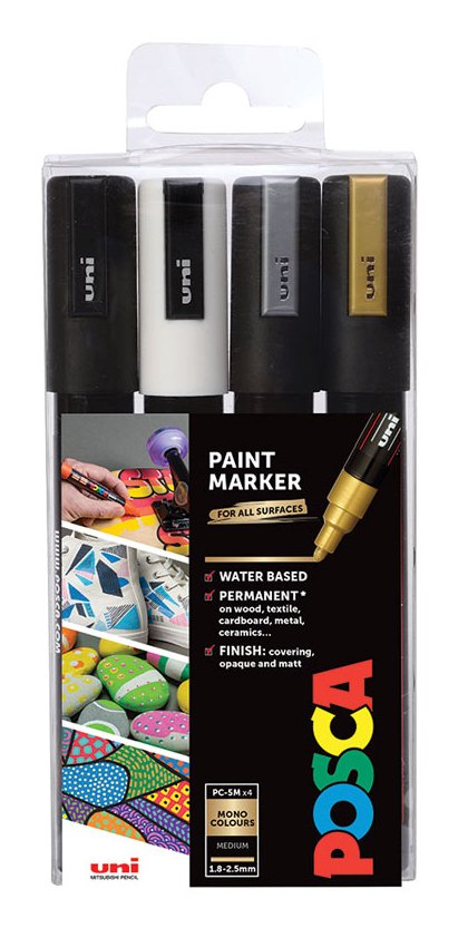 EAN 3701614901284 - POSCA PC-5M Negro, Oro, Plata, Blanco 4 pieza(s) imagen 1