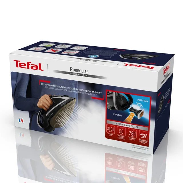 EAN 3121040086476 - Tefal Puregliss FV8062E0 plancha Plancha vapor-seco Durilium AirGlide Autoclean soleplate 3000 W Negro, G imagen 5